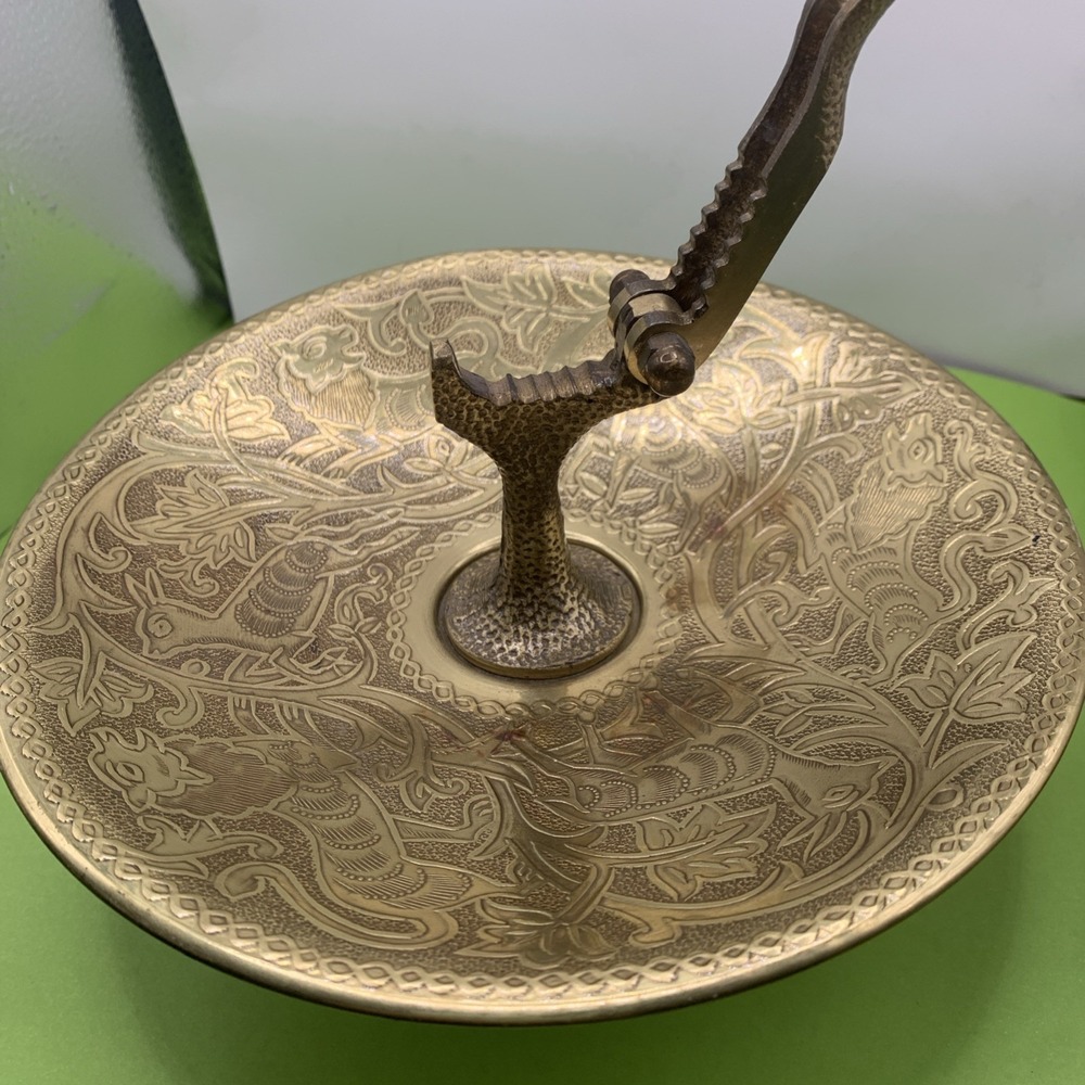 Vintage Tamar Enamel Flower  Brass Nut Cracker Mounted Footed Bowl Israel - Picture 11 of 14